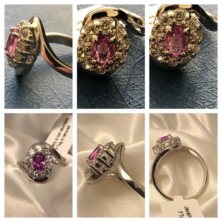 Woman Ladies pink Oval sapphire Ring Silver 925 platinum overlay J or K NEW