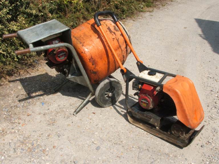 Belle Petrol Concrete Mixer and Belle Wacker Plate ,Both, Good Working Order, with Honda engines.