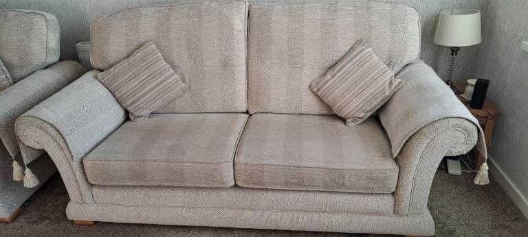 Three piece sofa and chair set and foot stool with storage .