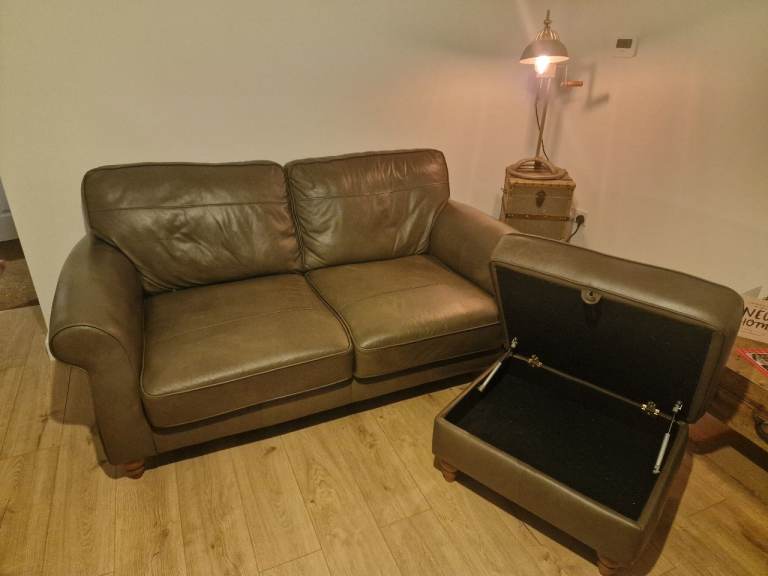 Next Leather Sofa and Pouffe