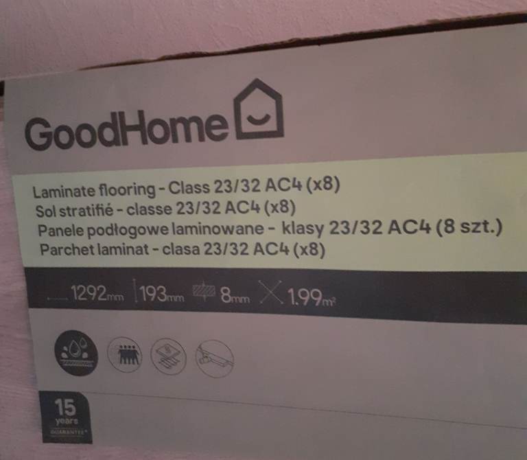 B & Q Laminate Flooring -ROWLEY GREY B & Q Good Home brand 6 new unused pieces from a box of 8.