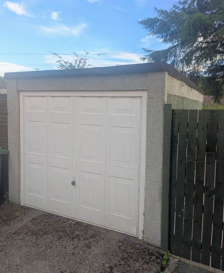 FREE! Concrete panel single car garage - no asbestos - with white Up-and-Over Garage Door –
