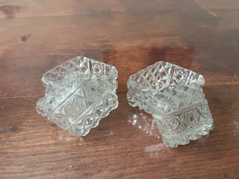 Vintage Cut Glass Jewellery/Trinket Rhombus Shaped Lidded set if two Box 