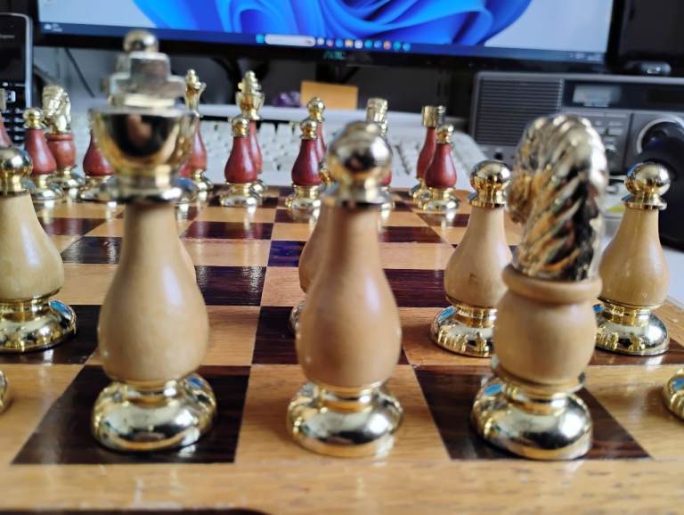 *Reduced* Italian Italfama Metal & Wood Chess Set Inc Wooden Storage Chessboard