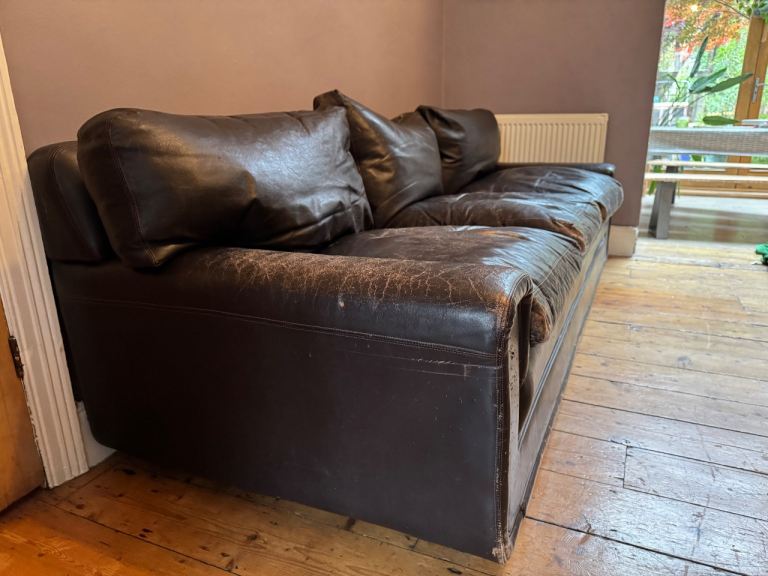 70’s Leather 3 Seater Original Heals Sofa 
