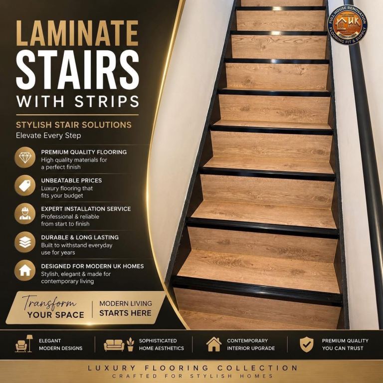 Affordable laminate stairs with strips 