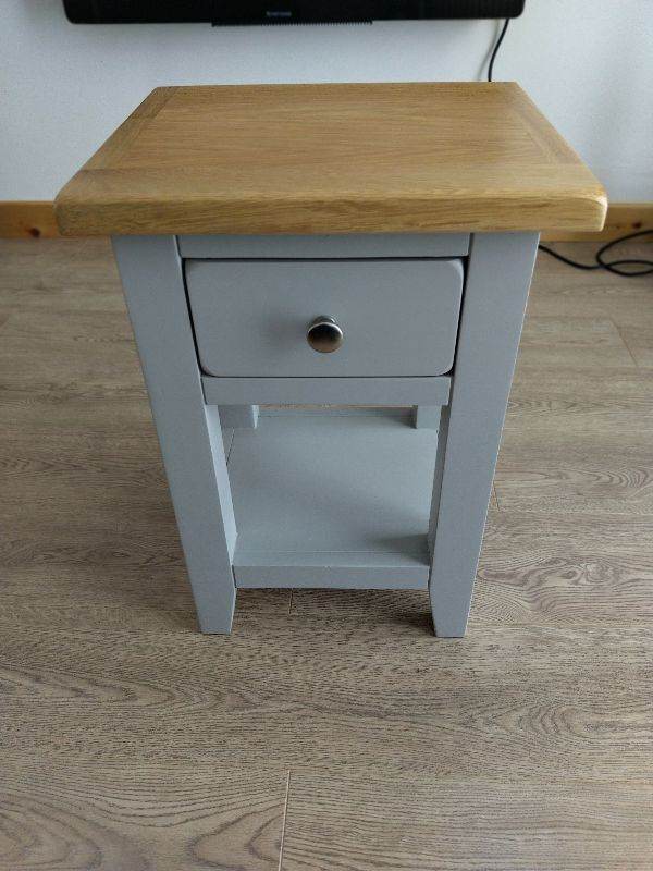Small Grey Bedside Table or an  Easy Chair Side table/Cabinet with Oak Top & Drawer