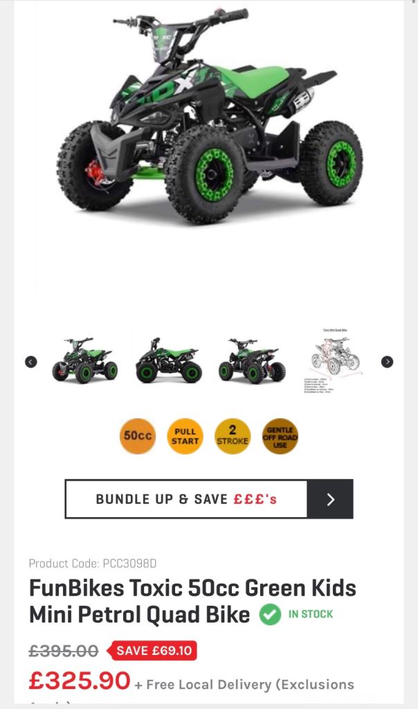 FunBikes Toxic 50cc Green Kids Mini Petrol Quad Bike