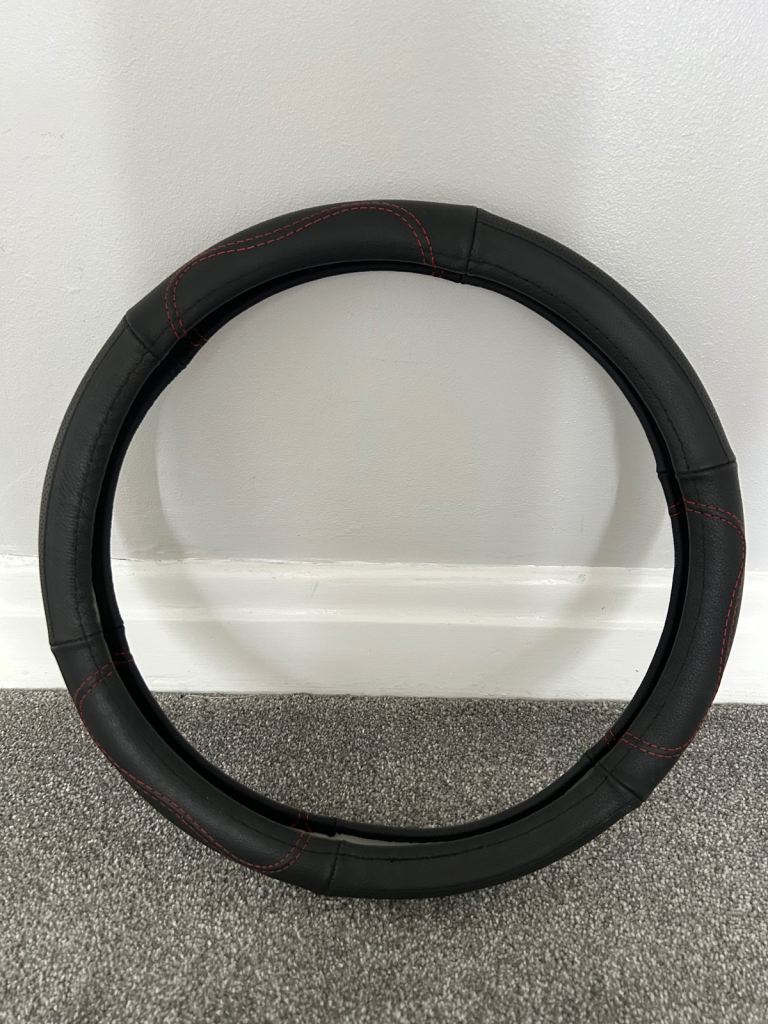 NEW leather steering wheel cover with red stitching