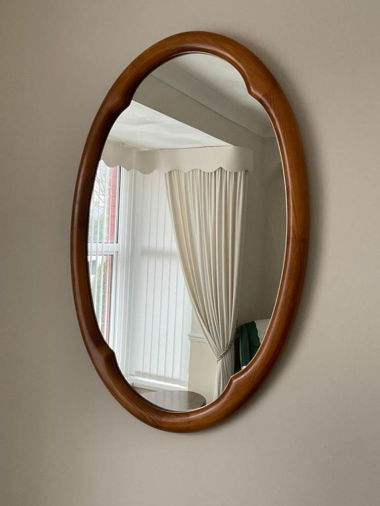 Teak solid wood Oval Mirror