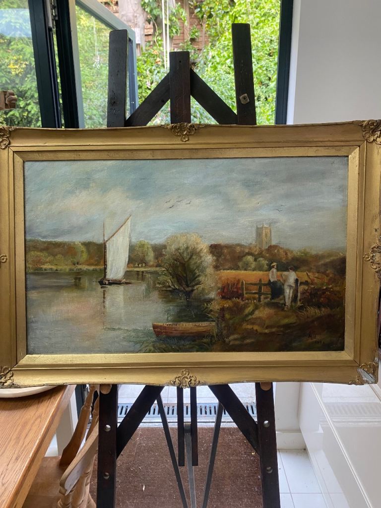 Original 1925 landscape painting oil on canvas 