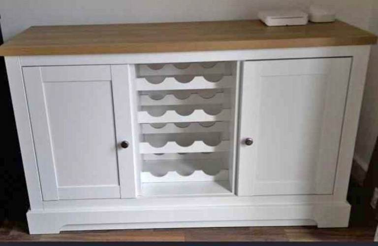White Sideboard with Wine Rack and Oak Top