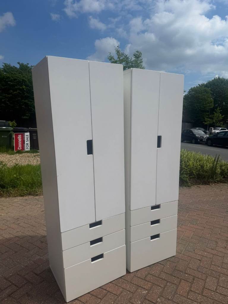 Pair of IKEA STUVA Children’s Wardrobes - White with 3 Drawers