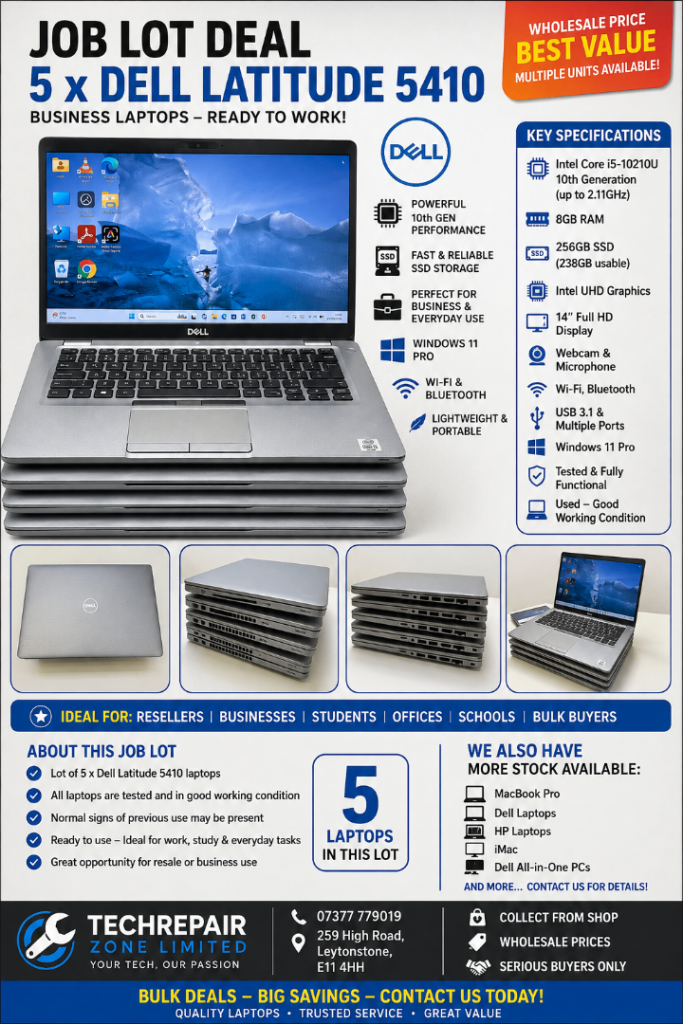 Job Lot Deal: 5 x Dell Latitude 5410 Business Laptops – Good Condition