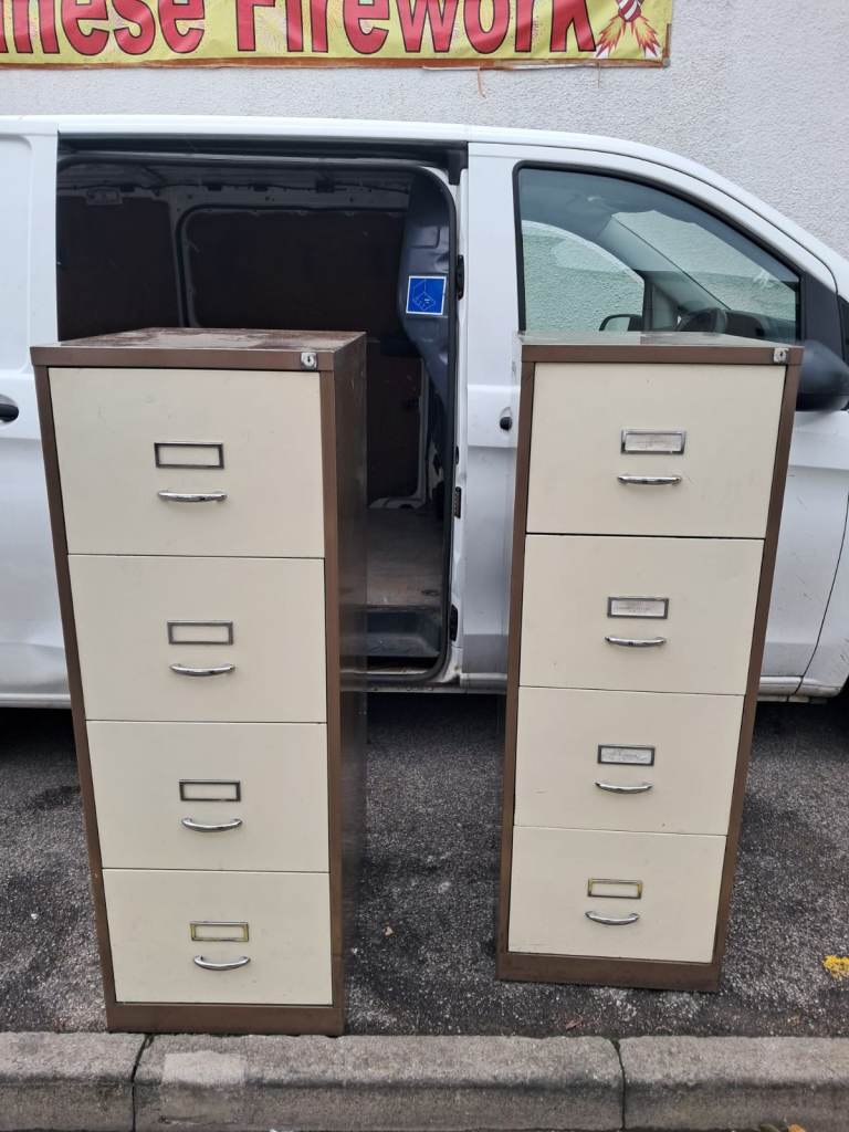 Solid 4-Drawer Metal Filing Cabinet – Brown & Cream