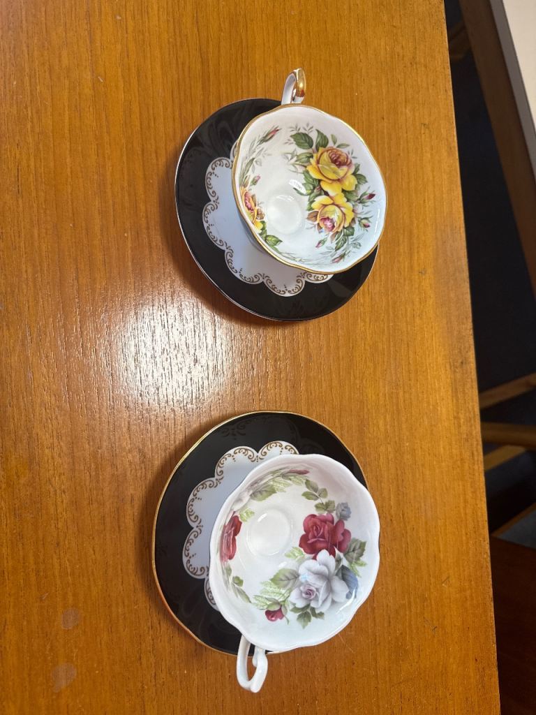 Two Vintage Floral Teacup and Saucer Sets – Good Condition