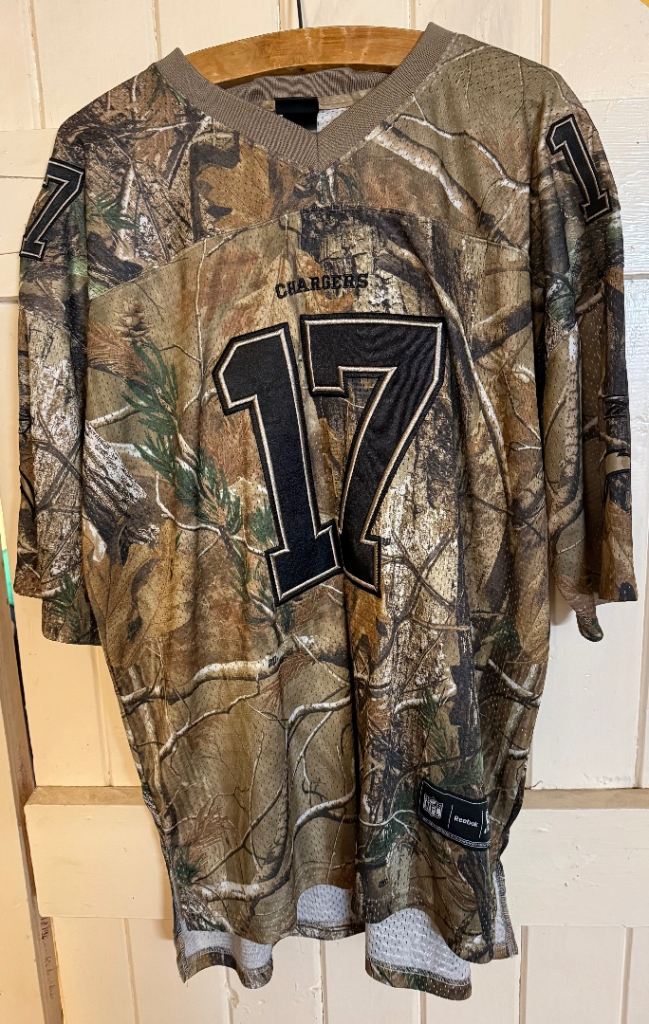 CHARGERS NFL JERSEY, NO 17 / RIVERS, XL IN CAMOFLAGE, (By Reebok)