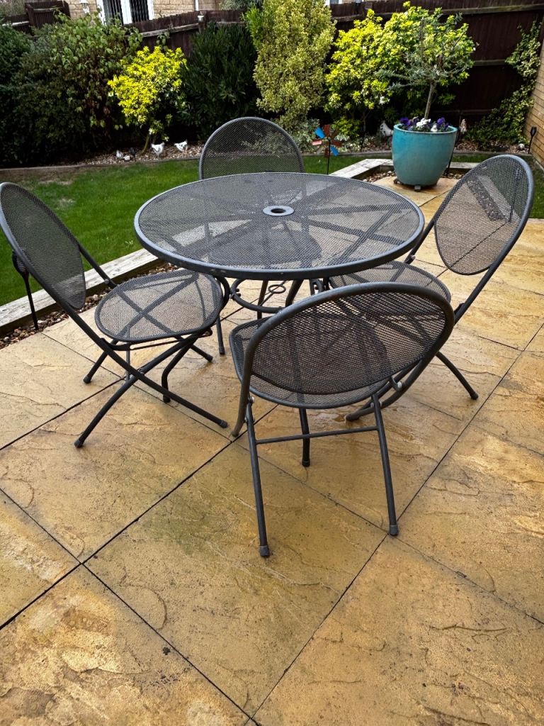 Garden Patio Table and 4 Chairs Set – Grey Metal
