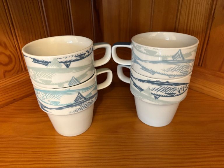 Set of 4 Next Fish Print Tea / Coffee Cups | Coastal Nautical Style