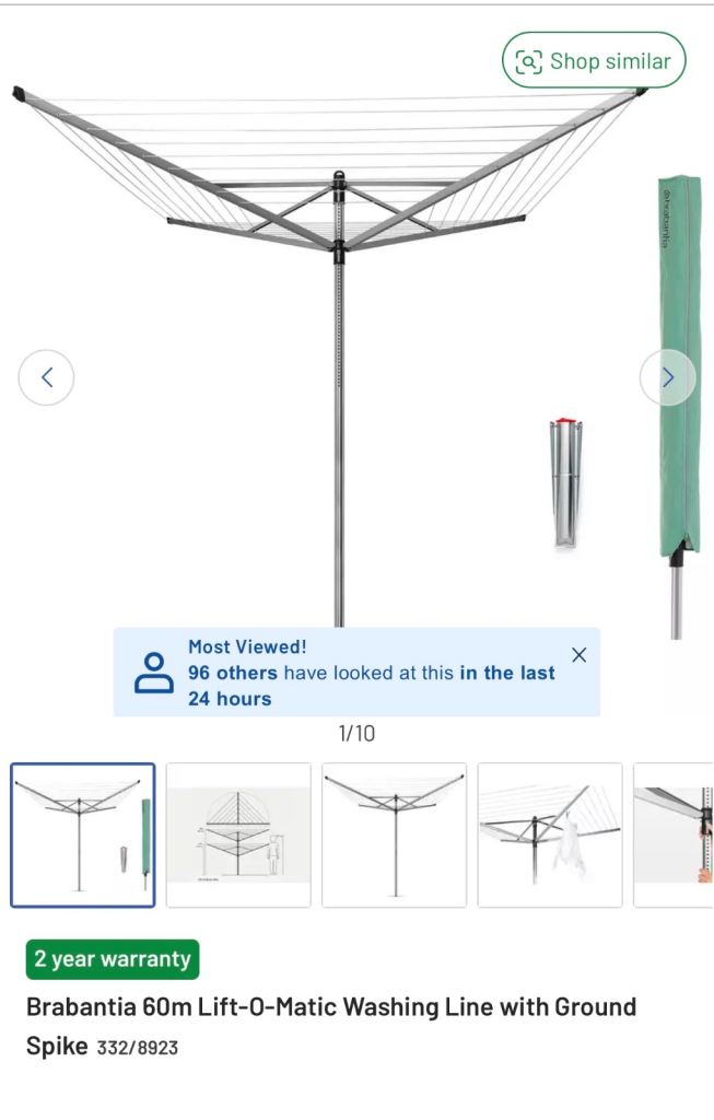 Brabantia 60m Lift-O-Matic Washing Line with Ground Spike