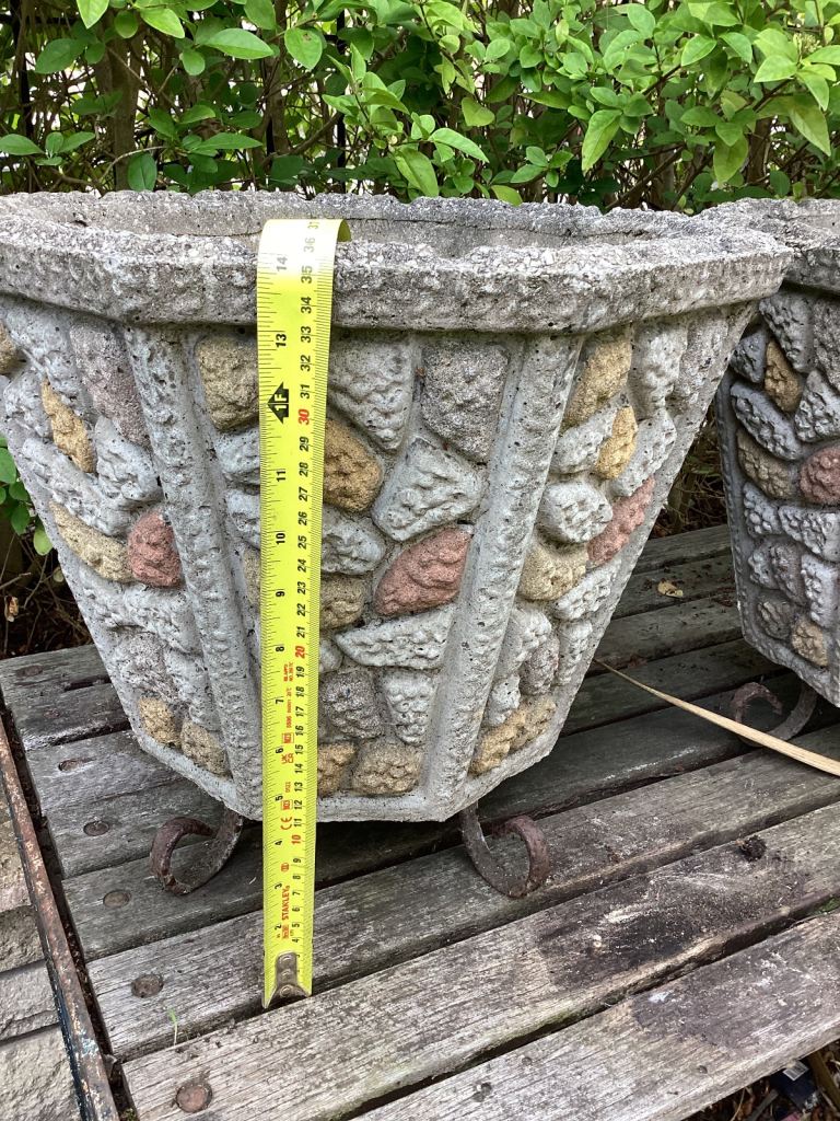 PAIR OF WONDERFUL COLOURFUL VINTAGE PLANT POTS 🪴ON METAL LEGS 