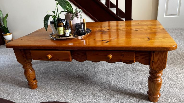Handmade Solid Pine Wood Coffee Table with Drawers