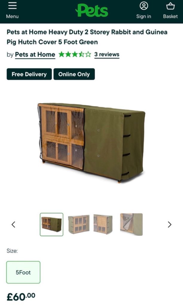 Hutch cover bluebell 5ft