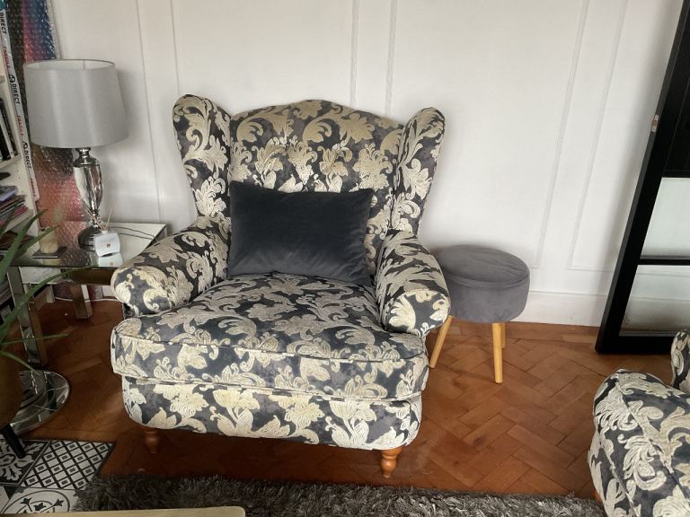 Grey and white material Sofa and chair