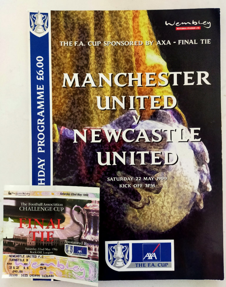 Manchester United (treble season) v Newcastle United 1999 FA Cup Final Programme & Match day Ticket.