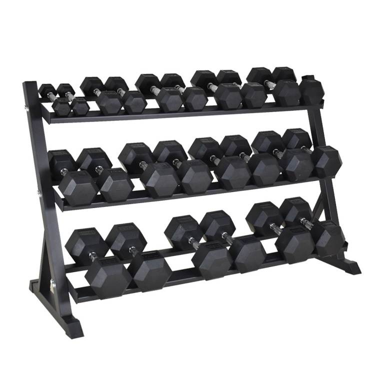 Hill Icon Rubber Hex Dumbbell Set 2.5kg - 30kg with Rack - Weights Gym