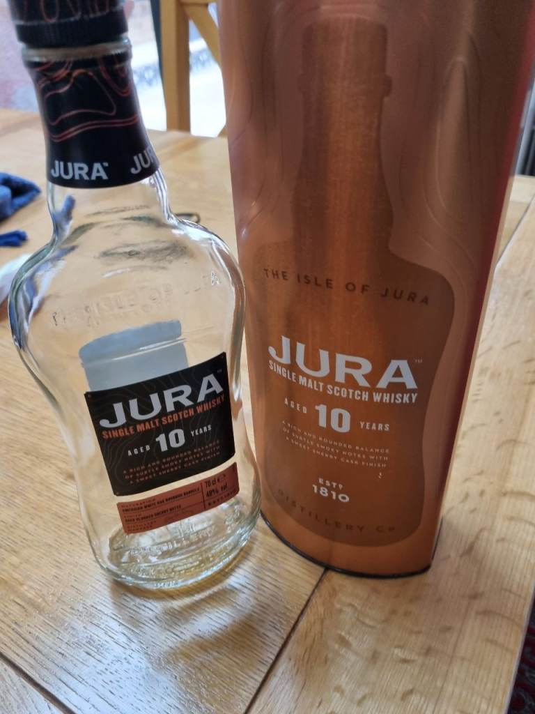 Jura 10 Year Old Single Malt Whisky Bottle and Tin – Good Condition