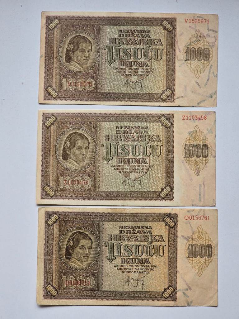 Lot 1941 Antique WWII Era Croatia Hrvatska 20 Koruna Banknotes 