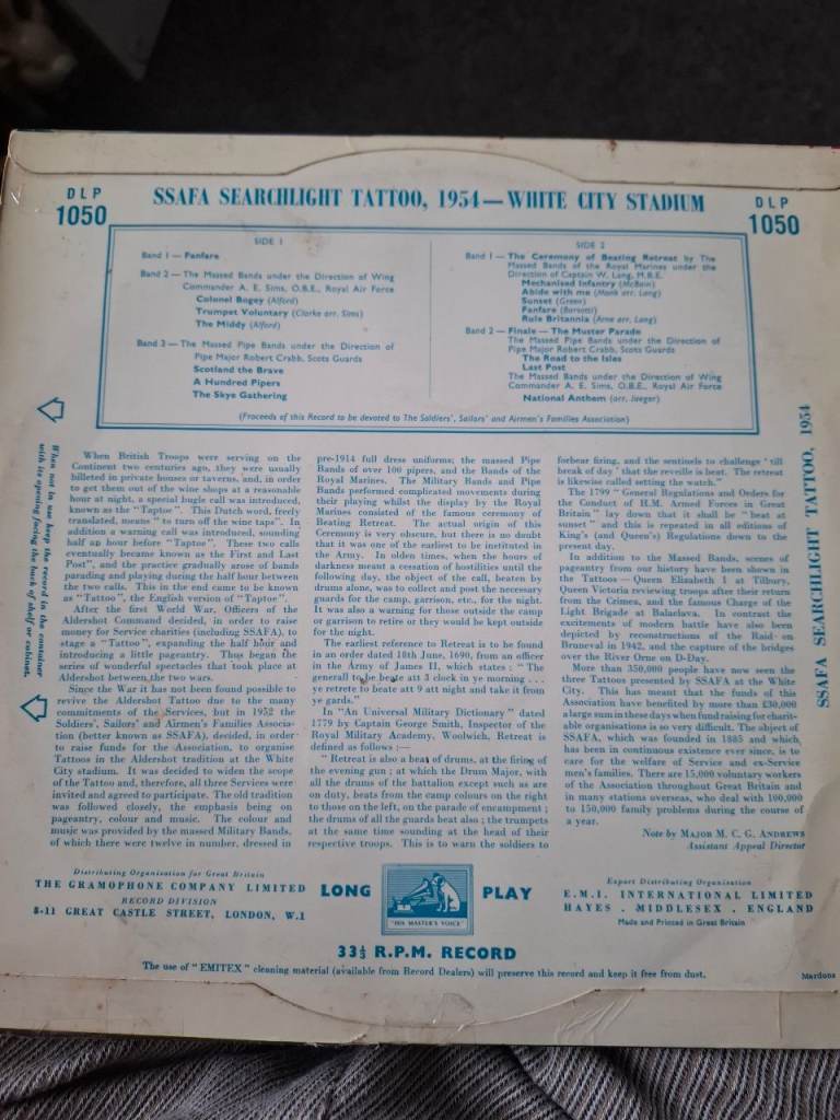 SSAFA Searchlight Tattoo at White City 1954 Vinyl LP - His Master's Voice