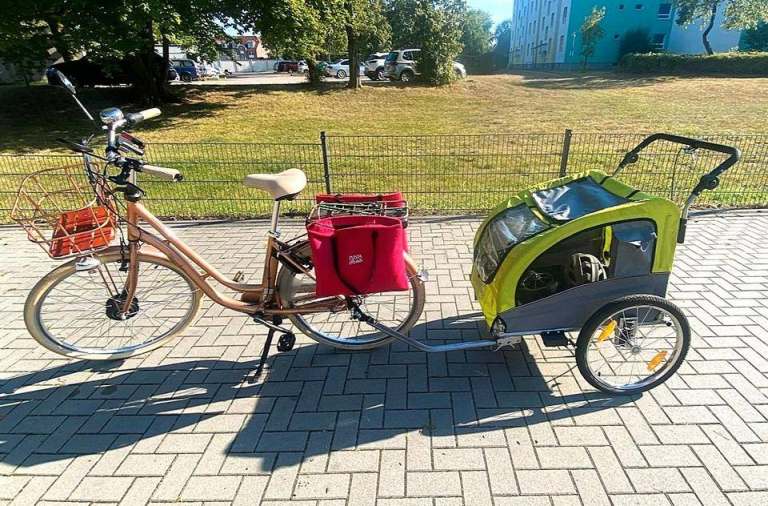 Women's bike with dog trailer