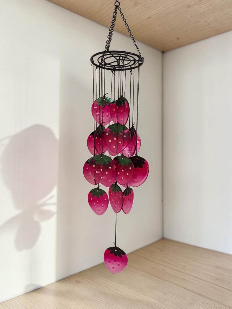 Large thick glass strawberry windchime