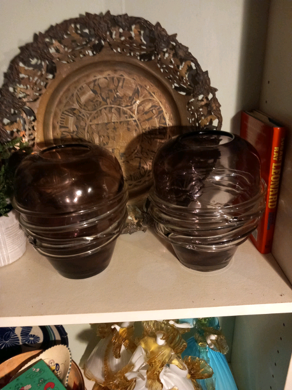 Vintage Pair of czechoslovkian hand blown vases