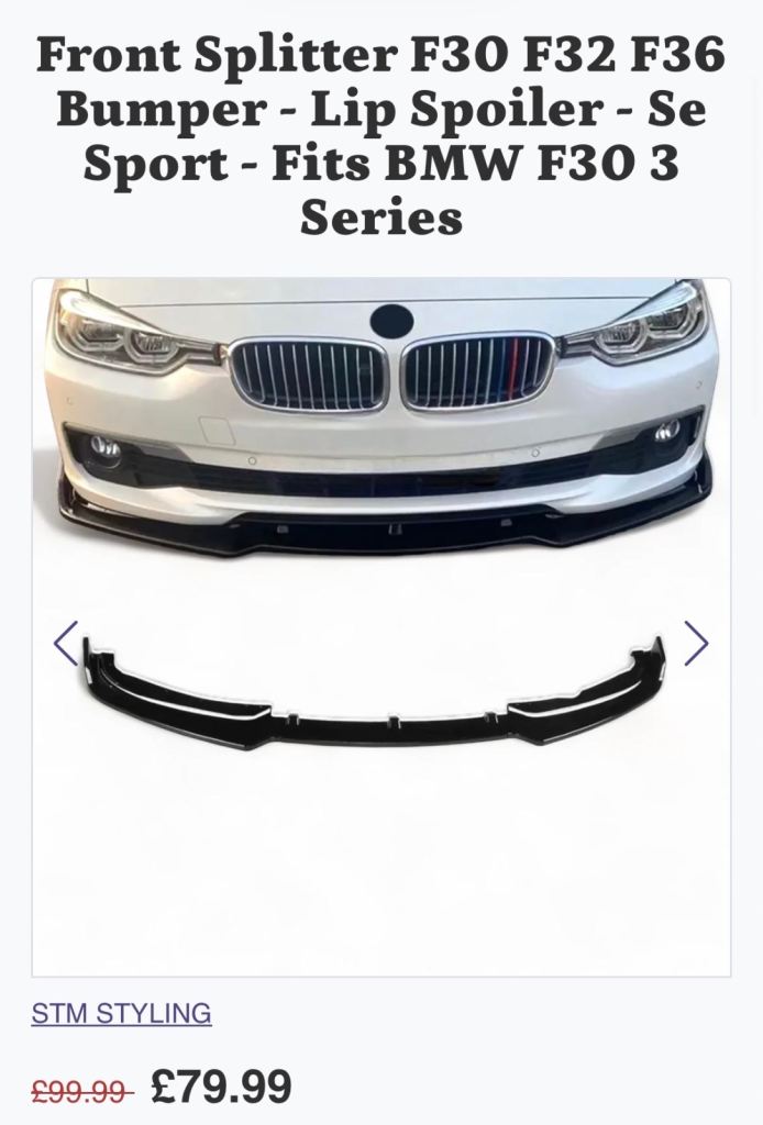 New gloss black splitter BMW F30 3 series SE and Sport