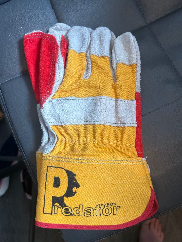 Predator by Ron Work Gloves – Red, Yellow & White, As Good As New