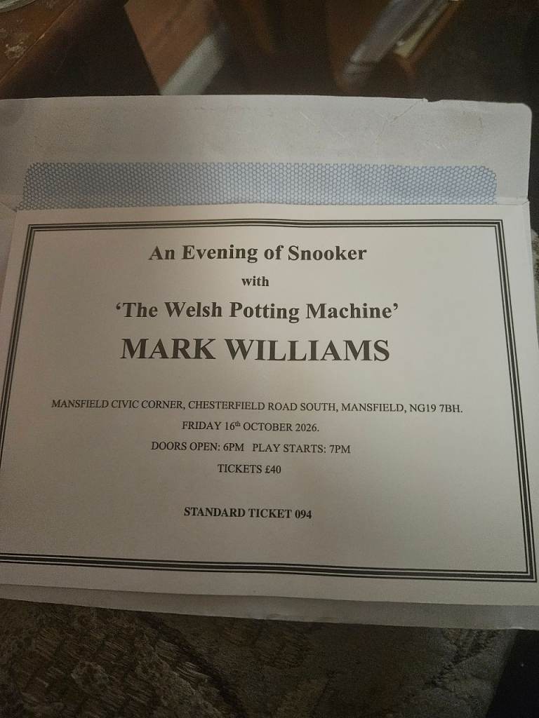 Mark Williams Snooker Evening Ticket – Standard Ticket 094