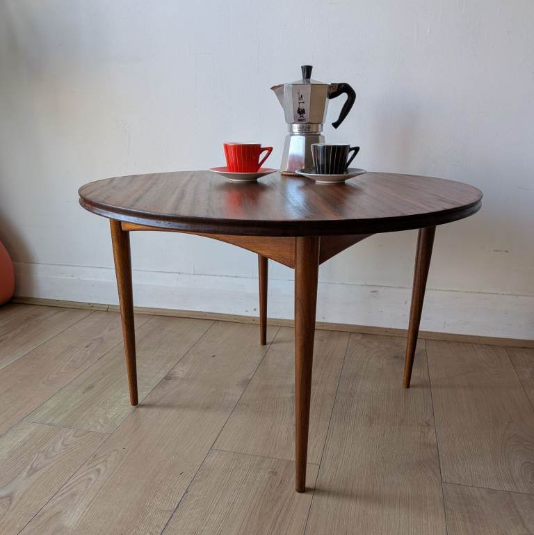 Vintage Round Teak Coffee Table | Refurbished Solid Wood Top | 🚚Delivery Available