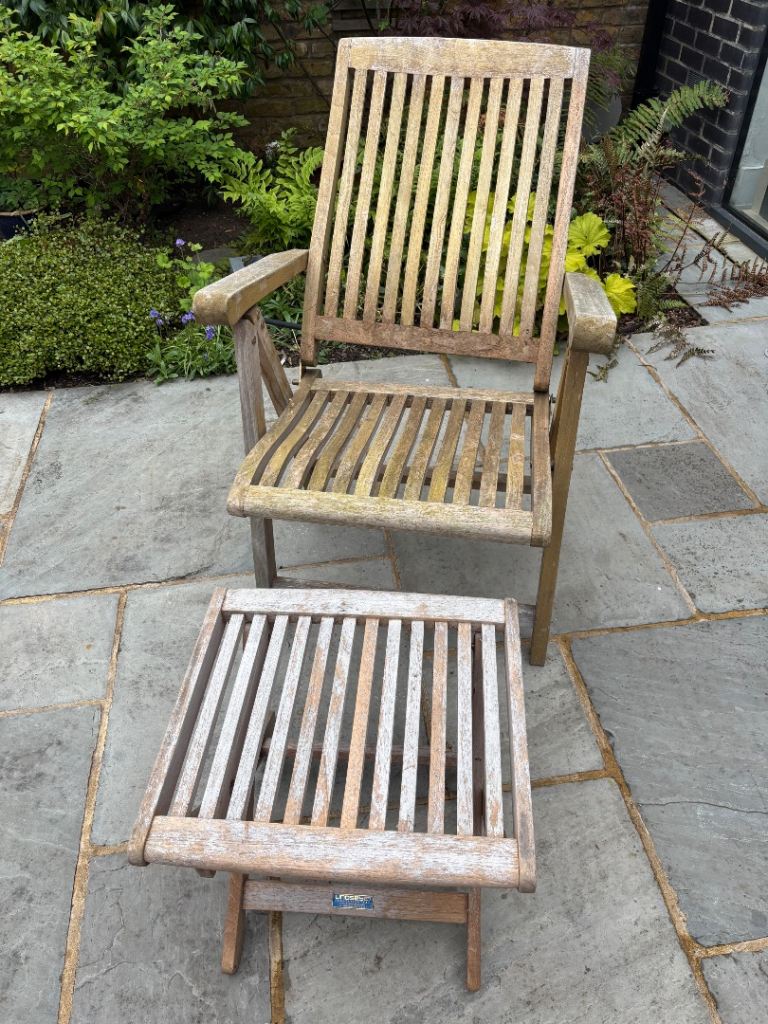 Teak folding chair and footstool 