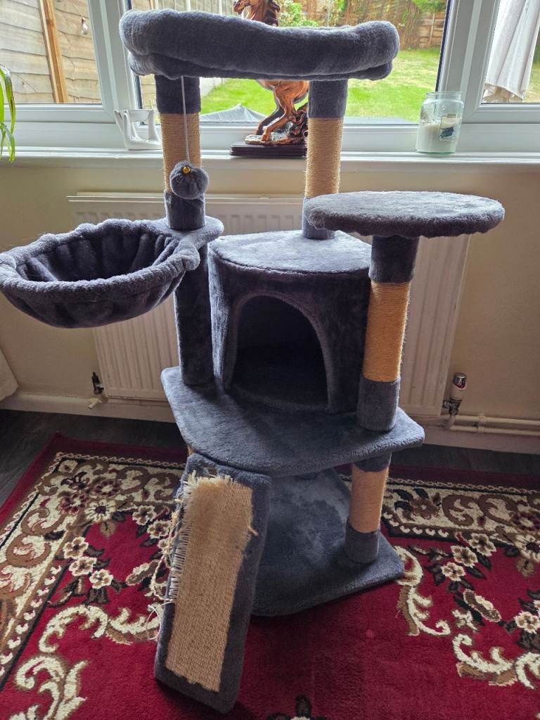 Large Grey Cat Tree with Hammock and Scratcher