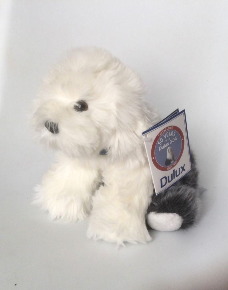 Keel toys Dulux Dog old English sheepdog puppy soft toy with tags- 50 years Dulux Dog collectible 