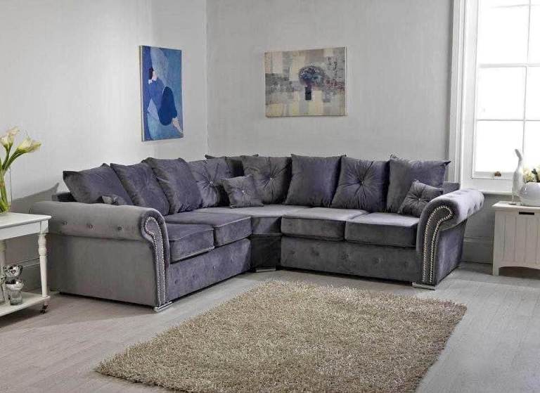 Brand New Olympia Collection In Grey Fabric Velvet L Shape Corner Sofa Or 3+2 Set