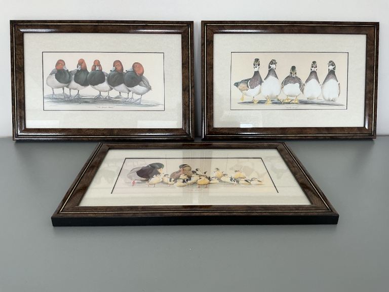 Vintage Art La May Set of 3 Signed Mounted & Framed Character Duck Prints Bully Boys Wise Guys Kids