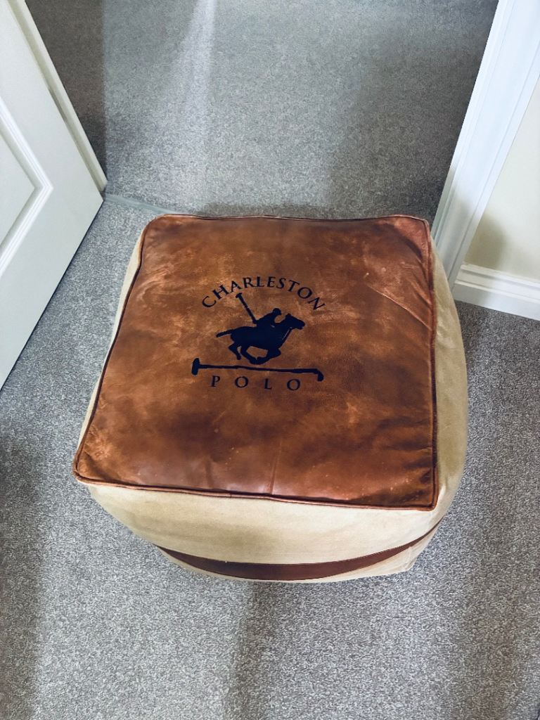 Charleston Polo Foot Stool Leather and Material