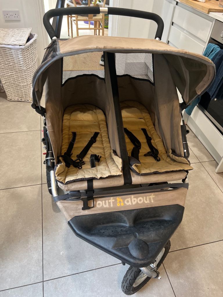 Out n About Nipper 360 Double Pushchair Beige Black 3-Wheel