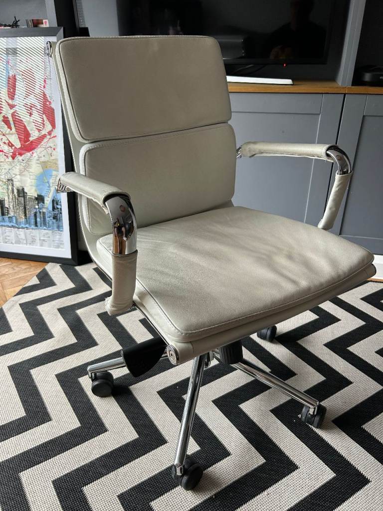White Leather Office Chair with Chrome Frame