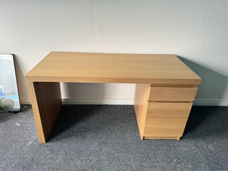 IKEA Malm Computer Office Desk Oak with drawer / cupboard 