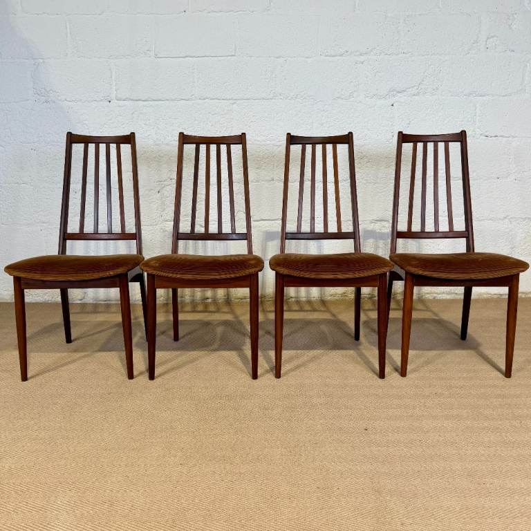 Vintage Teak Dining Chairs Set Of 4 Danish Style Mid-Century Upholstered Seats